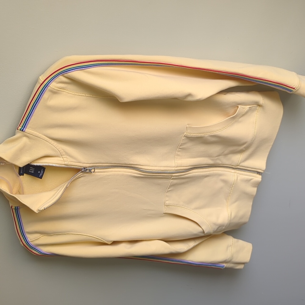 GAP Yellow Sweater with Rainbow Stripes